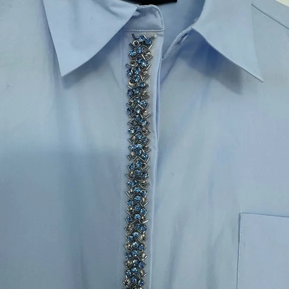 Maje Blue Embellished Button-Up Shirt